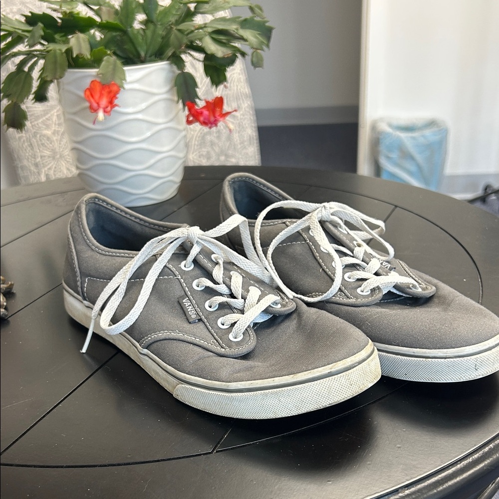 Vans Gray Canvas Low-Top Sneakers with White Laces
